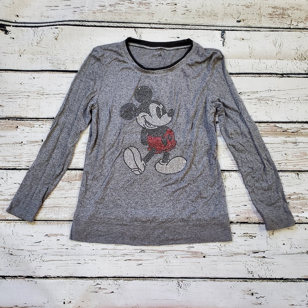 Disney Gray Long Sleeve Tee with Mickey Mouse